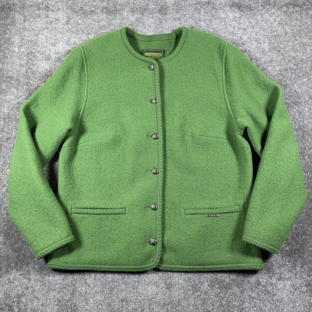 Vintage Geiger Boiled Wool Cardigan Women's L (44) Green Tyrol Austria